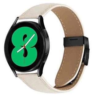 20mm Lychee Texture Black Turtle Back Buckle Leather Watch Band(Creamy White)