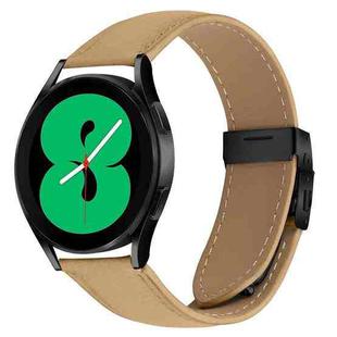 20mm Lychee Texture Black Turtle Back Buckle Leather Watch Band(Camel)