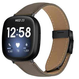 For Fitbit Versa 3 / 4 Lychee Texture Black Turtle Back Buckle Leather Watch Band(Gray)