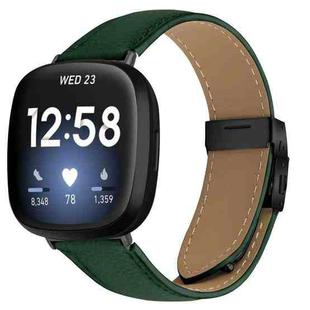 For Fitbit Versa 3 / 4 Lychee Texture Black Turtle Back Buckle Leather Watch Band(Green)