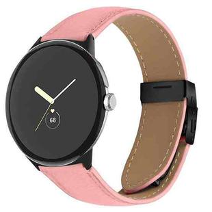 For Google Pixel Watch / Watch 2 / 3 41mm Lychee Texture Black Turtle Back Buckle Leather Watch Band(Pink)