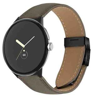 For Google Pixel Watch / Watch 2 / 3 41mm Lychee Texture Black Turtle Back Buckle Leather Watch Band(Gray)