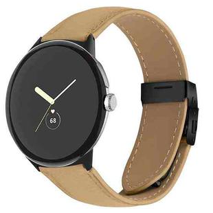 For Google Pixel Watch / Watch 2 / 3 41mm Lychee Texture Black Turtle Back Buckle Leather Watch Band(Camel)