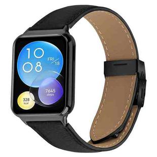 For Xiaomi Smart Bnad 9 Pro / Redmi Watch 5 Lychee Texture Black Turtle Back Buckle Leather Watch Band(Black)