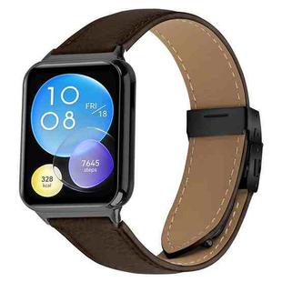 For Xiaomi Smart Bnad 9 Pro / Redmi Watch 5 Lychee Texture Black Turtle Back Buckle Leather Watch Band(Coffee Color)