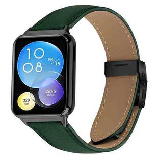 For Xiaomi Smart Bnad 9 Pro / Redmi Watch 5 Lychee Texture Black Turtle Back Buckle Leather Watch Band(Green)