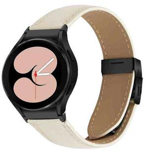 For Samsung Galaxy Watch 7 40 / 44mm Quick Release Lychee Texture Black Turtle Back Buckle Leather Watch Band(Creamy White)