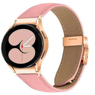 For Samsung Galaxy Watch 7 40 / 44mm Lychee Texture Rose Gold Turtle Back Buckle Leather Watch Band(Pink)