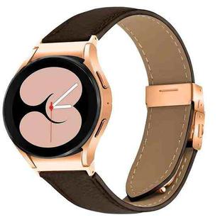 For Samsung Galaxy Watch 7 40 / 44mm Lychee Texture Rose Gold Turtle Back Buckle Leather Watch Band(Coffee Color)