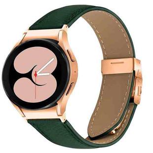 For Samsung Galaxy Watch 7 40 / 44mm Lychee Texture Rose Gold Turtle Back Buckle Leather Watch Band(Green)