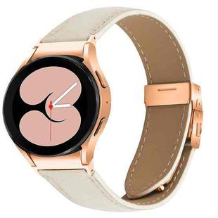 For Samsung Galaxy Watch 7 40 / 44mm Lychee Texture Rose Gold Turtle Back Buckle Leather Watch Band(Creamy White)