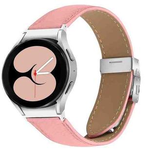 For Samsung Galaxy Watch 7 40 / 44mm Lychee Texture Silver Turtle Back Buckle Leather Watch Band(Pink)