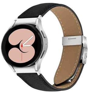 For Samsung Galaxy Watch 7 40 / 44mm Lychee Texture Silver Turtle Back Buckle Leather Watch Band(Black)