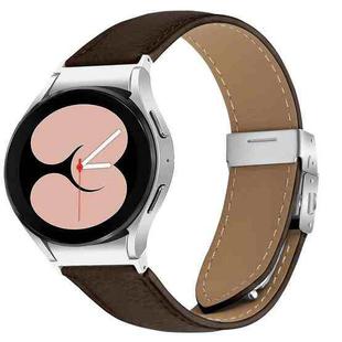 For Samsung Galaxy Watch 7 40 / 44mm Lychee Texture Silver Turtle Back Buckle Leather Watch Band(Coffee Color)