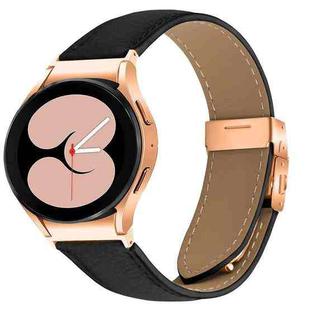 For Samsung Galaxy Watch 7 40 / 44mm Quick Release Lychee Texture Rose Gold Turtle Back Buckle Leather Watch Band(Black)