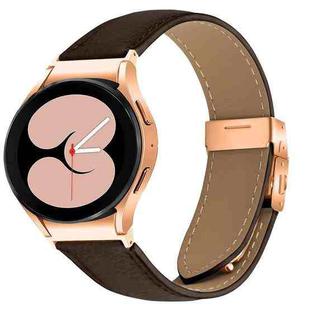 For Samsung Galaxy Watch 7 40 / 44mm Quick Release Lychee Texture Rose Gold Turtle Back Buckle Leather Watch Band(Coffee Color)
