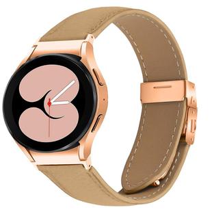 For Samsung Galaxy Watch 7 40 / 44mm Quick Release Lychee Texture Rose Gold Turtle Back Buckle Leather Watch Band(Camel)