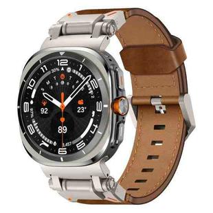 For Samsung Galaxy Watch Ultra 47mm Explorer Stainless Steel Head Leather Watch Band(Titanium Crazy Horse)