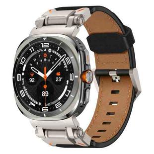 For Samsung Galaxy Watch Ultra 47mm Explorer Stainless Steel Head Leather Watch Band(Titanium Black)