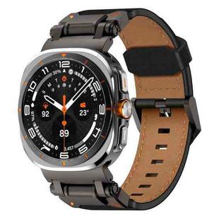 For Samsung Galaxy Watch Ultra 47mm Explorer Stainless Steel Head Leather Watch Band(Black)