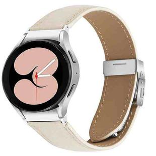 For Samsung Galaxy Watch 7 40 / 44mm Quick Release Lychee Texture Silver Turtle Back Buckle Leather Watch Band(Creamy White)