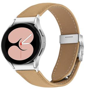 For Samsung Galaxy Watch 7 40 / 44mm Quick Release Lychee Texture Silver Turtle Back Buckle Leather Watch Band(Camel)