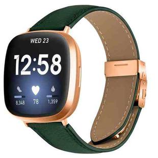 For Fitbit Versa 3 / 4 Lychee Texture Rose Gold Turtle Back Buckle Leather Watch Band(Green)