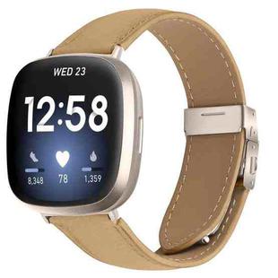 For Fitbit Versa 3 / 4 Lychee Texture Starlight Turtle Back Buckle Leather Watch Band(Camel)