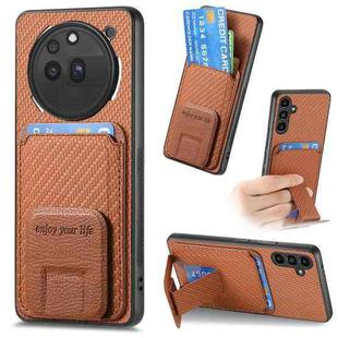 For Nothing Phone 3a Pro Carbon Fiber Card Bag Fold Stand Phone Case(Brown)
