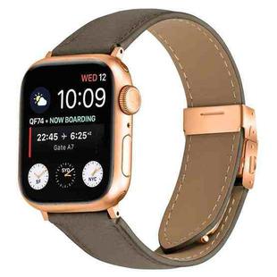 For Apple Watch 46mm / 49mm / 45mm / 44mm Lychee Texture Rose Gold Turtle Back Buckle Leather Watch Band(Gray)
