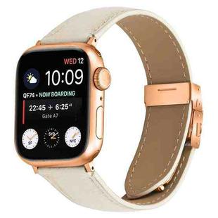 For Apple Watch 46mm / 49mm / 45mm / 44mm Lychee Texture Rose Gold Turtle Back Buckle Leather Watch Band(Creamy White)