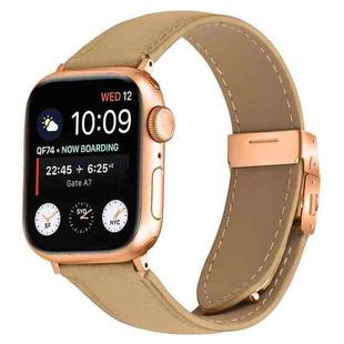 For Apple Watch 46mm / 49mm / 45mm / 44mm Lychee Texture Rose Gold Turtle Back Buckle Leather Watch Band(Camel)