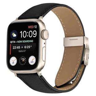 For Apple Watch 46mm / 49mm / 45mm / 44mm Lychee Texture Starlight Turtle Back Buckle Leather Watch Band(Black)
