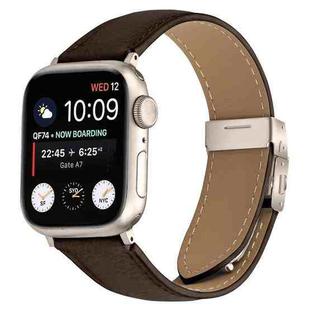 For Apple Watch 46mm / 49mm / 45mm / 44mm Lychee Texture Starlight Turtle Back Buckle Leather Watch Band(Coffee Color)