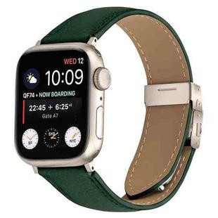 For Apple Watch 46mm / 49mm / 45mm / 44mm Lychee Texture Starlight Turtle Back Buckle Leather Watch Band(Green)