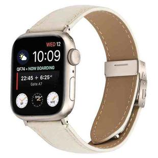 For Apple Watch 46mm / 49mm / 45mm / 44mm Lychee Texture Starlight Turtle Back Buckle Leather Watch Band(Creamy White)