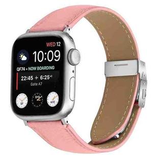 For Apple Watch 46mm / 49mm / 45mm / 44mm Lychee Texture Silver Turtle Back Buckle Leather Watch Band(Pink)