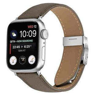 For Apple Watch 42mm / 41mm / 40mm / 38mm Lychee Texture Silver Turtle Back Buckle Leather Watch Band(Gray)