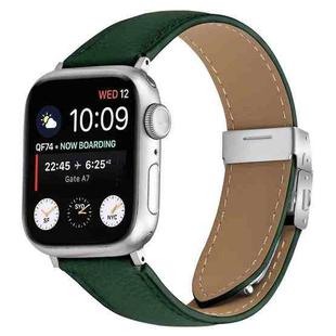 For Apple Watch 42mm / 41mm / 40mm / 38mm Lychee Texture Silver Turtle Back Buckle Leather Watch Band(Green)