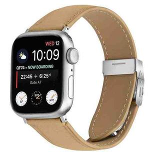 For Apple Watch 42mm / 41mm / 40mm / 38mm Lychee Texture Silver Turtle Back Buckle Leather Watch Band(Camel)
