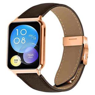 For Xiaomi Smart Bnad 9 Pro / Redmi Watch 5 Lychee Texture Rose Gold Turtle Back Buckle Leather Watch Band(Coffee Color)