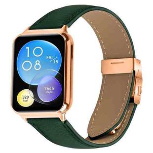 For Xiaomi Smart Bnad 9 Pro / Redmi Watch 5 Lychee Texture Rose Gold Turtle Back Buckle Leather Watch Band(Green)
