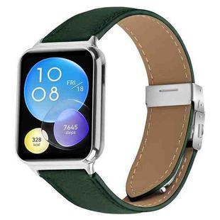 For Xiaomi Smart Bnad 9 Pro / Redmi Watch 5 Lychee Texture Silver Turtle Back Buckle Leather Watch Band(Green)