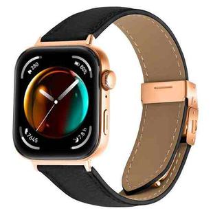 For Huawei Watch Fit 4 / Fit 4 Pro / Fit 3 Lychee Texture Rose Gold Turtle Back Buckle Leather Watch Band(Black)