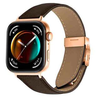 For Huawei Watch Fit 4 / Fit 4 Pro / Fit 3 Lychee Texture Rose Gold Turtle Back Buckle Leather Watch Band(Coffee Color)