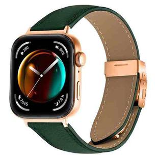 For Huawei Watch Fit 4 / Fit 4 Pro / Fit 3 Lychee Texture Rose Gold Turtle Back Buckle Leather Watch Band(Green)