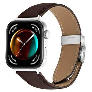 For Huawei Watch Fit 4 / Fit 4 Pro / Fit 3 Lychee Texture Silver Turtle Back Buckle Leather Watch Band(Coffee Color)