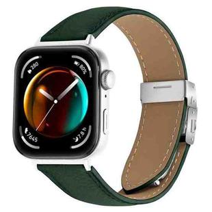 For Huawei Watch Fit 4 / Fit 4 Pro / Fit 3 Lychee Texture Silver Turtle Back Buckle Leather Watch Band(Green)
