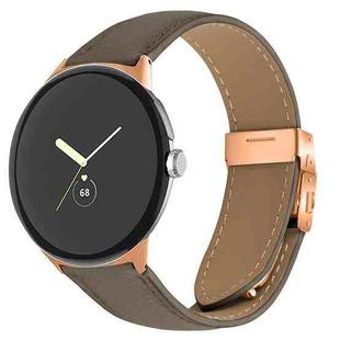For Google Pixel Watch / Watch 2 / 3 41mm Lychee Texture Rose Gold Turtle Back Buckle Leather Watch Band(Gray)