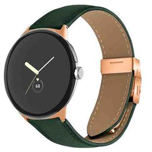 For Google Pixel Watch / Watch 2 / 3 41mm Lychee Texture Rose Gold Turtle Back Buckle Leather Watch Band(Green)
